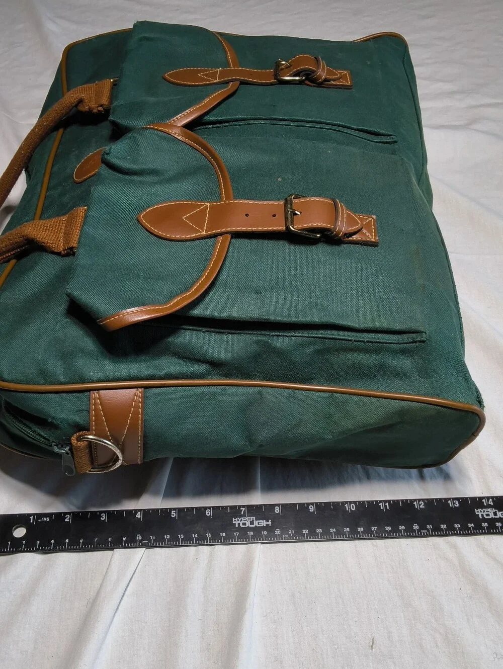 Vintage Ralph Lauren Polo Canvas Briefcase Laptop Bag Green Brown Leather Trim
